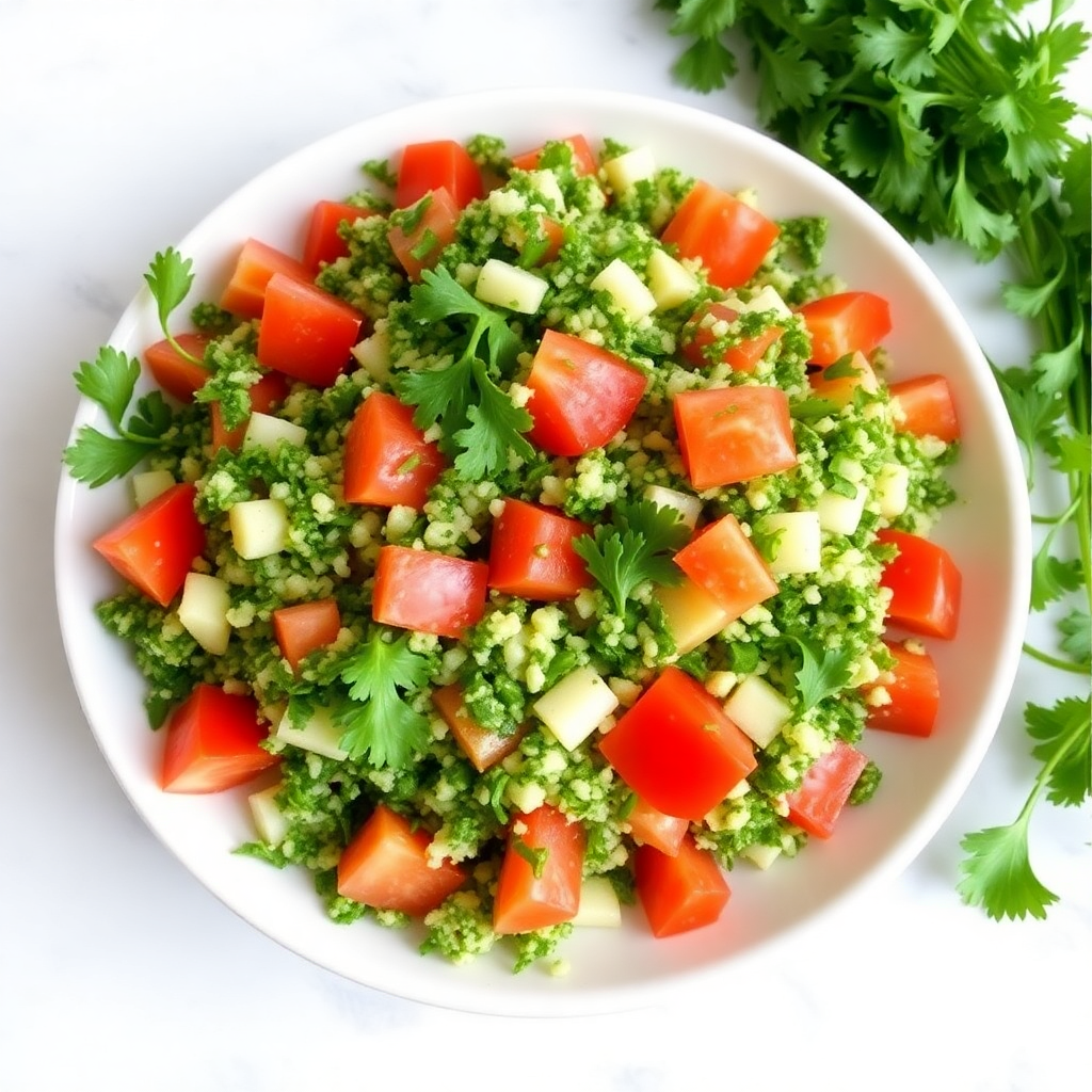 Syrian tabbouleh salad with fresh parsley and tomatoes
