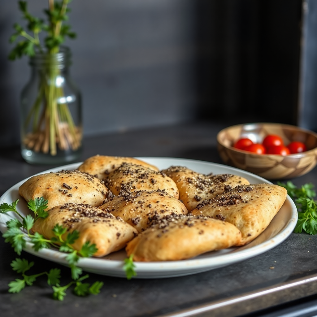Syrian manakish zaatar fresh from oven food photography